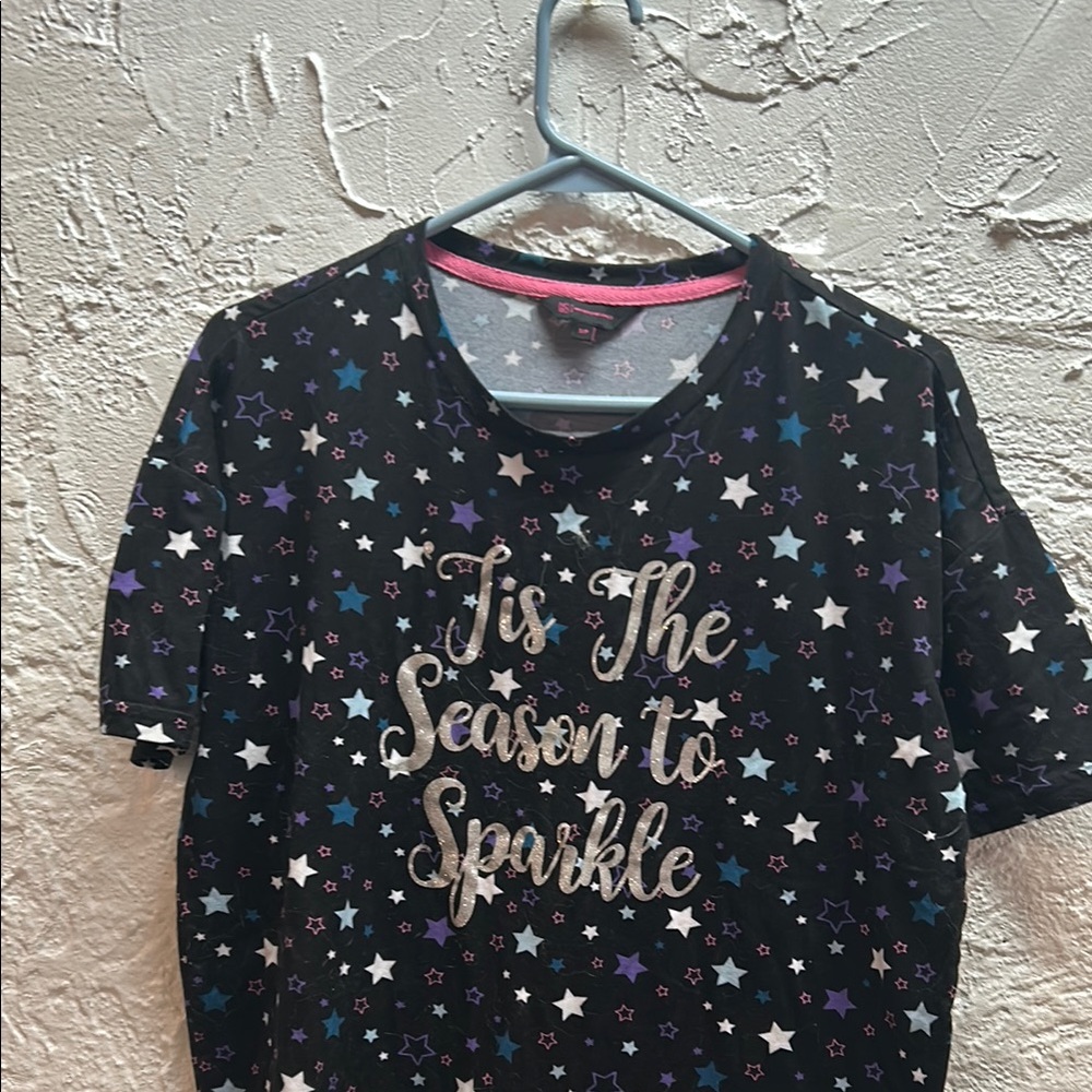 Festive Starry Tee - Black with Multicolor Stars